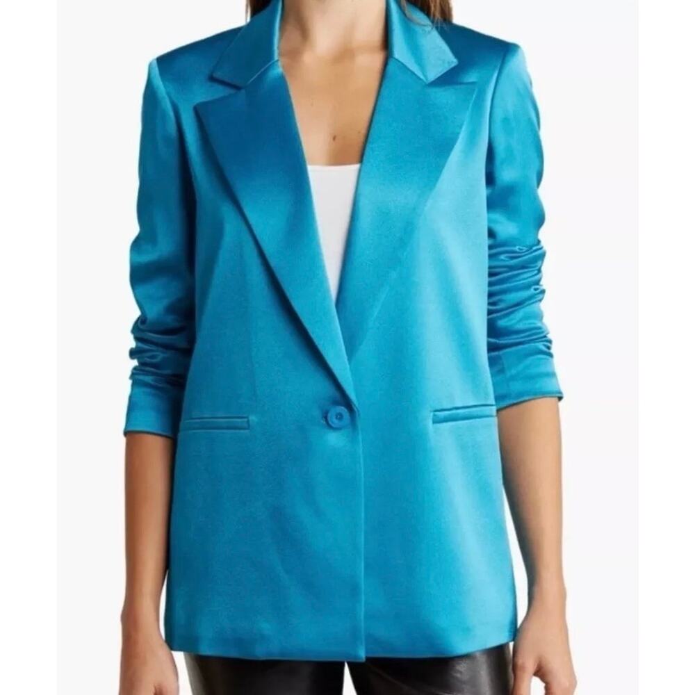 NWT Alice & Olivia Denny Blue Boyfriend Satin Blazer Jacket Size 4
